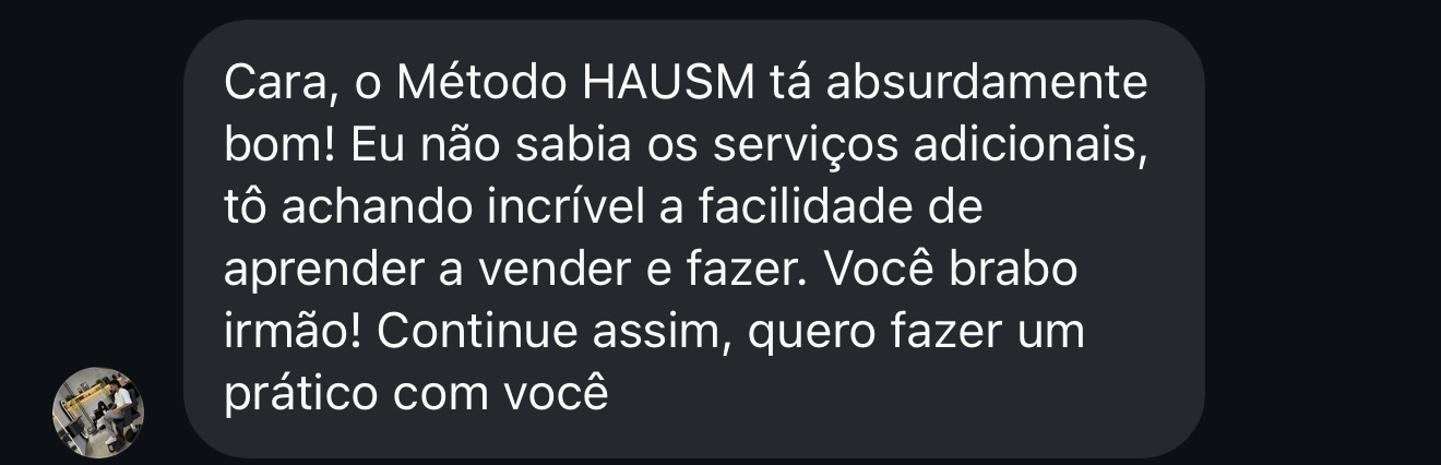 Depoimento de aluno no WhatsApp sobre serviços adicionais
